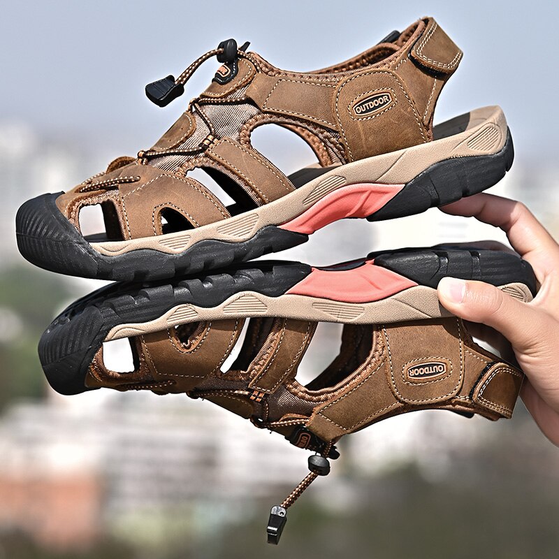 Summer Men&#39;s Sandals Leather Sandals Men Beach Shoes Rome Designer Men&#39;s Sandals Outdoor Men&#39;s Wading Shoes Soft Bottom Sandalia