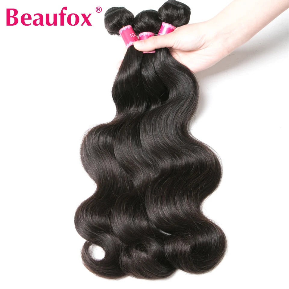 Beaufox Body Wave Bundles Brazilian Hair Weave Bundles 1/3/4 PCS Human Hair Bundles Natural /Jet Black 8-30"Remy Hair Extensions