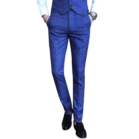 2021Autumn New Men&#39;s suit pants slim plaid slim suit trousers men&#39;s fashion cotton plaid  business casual suit trousers