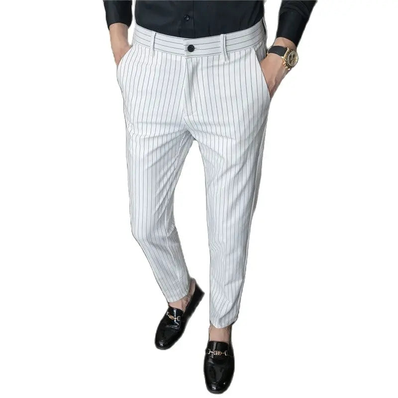 White Vertical Stripes Suit Pants Men Blue Black Trousers Fashion Slim Men's Pant Business Pantalones Hombre Autumn New Slacks