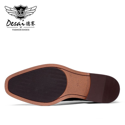 DESAI Monk Strap Slip on Genuine Leather Business Handmade Dress Brogue Shoes for Men with Buckle
