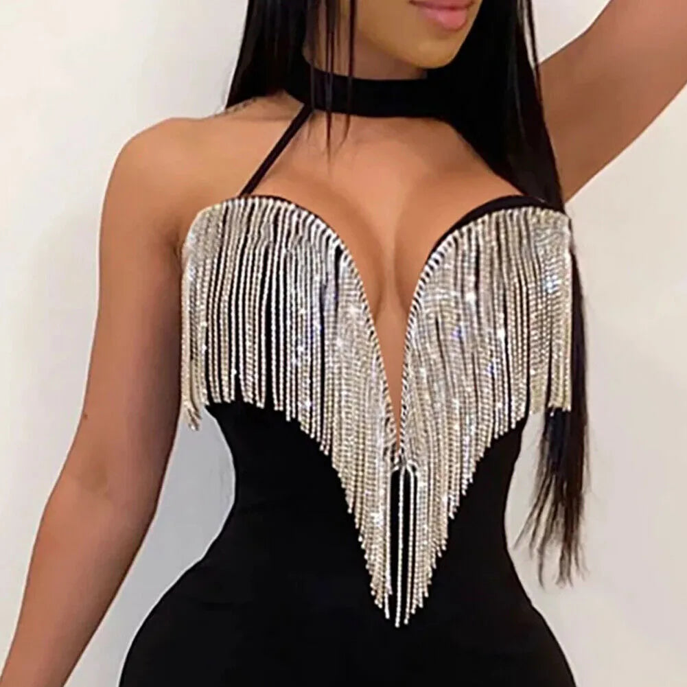 Women Tassels Jumpsuit Romper Spring Autumn Sleeveless V Neck Pants Jumpsuit Clubwear Trousers Outfit Clothes For Female