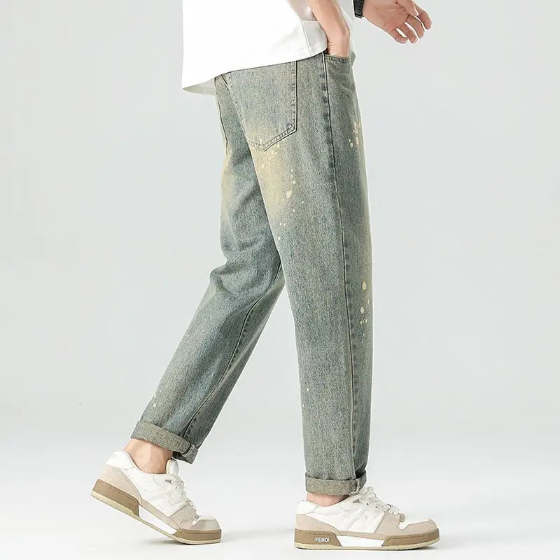 Washed Denim Straight Leg Pants Slim Fit Comfortable Design Fashion Casual All-in-one Jeans