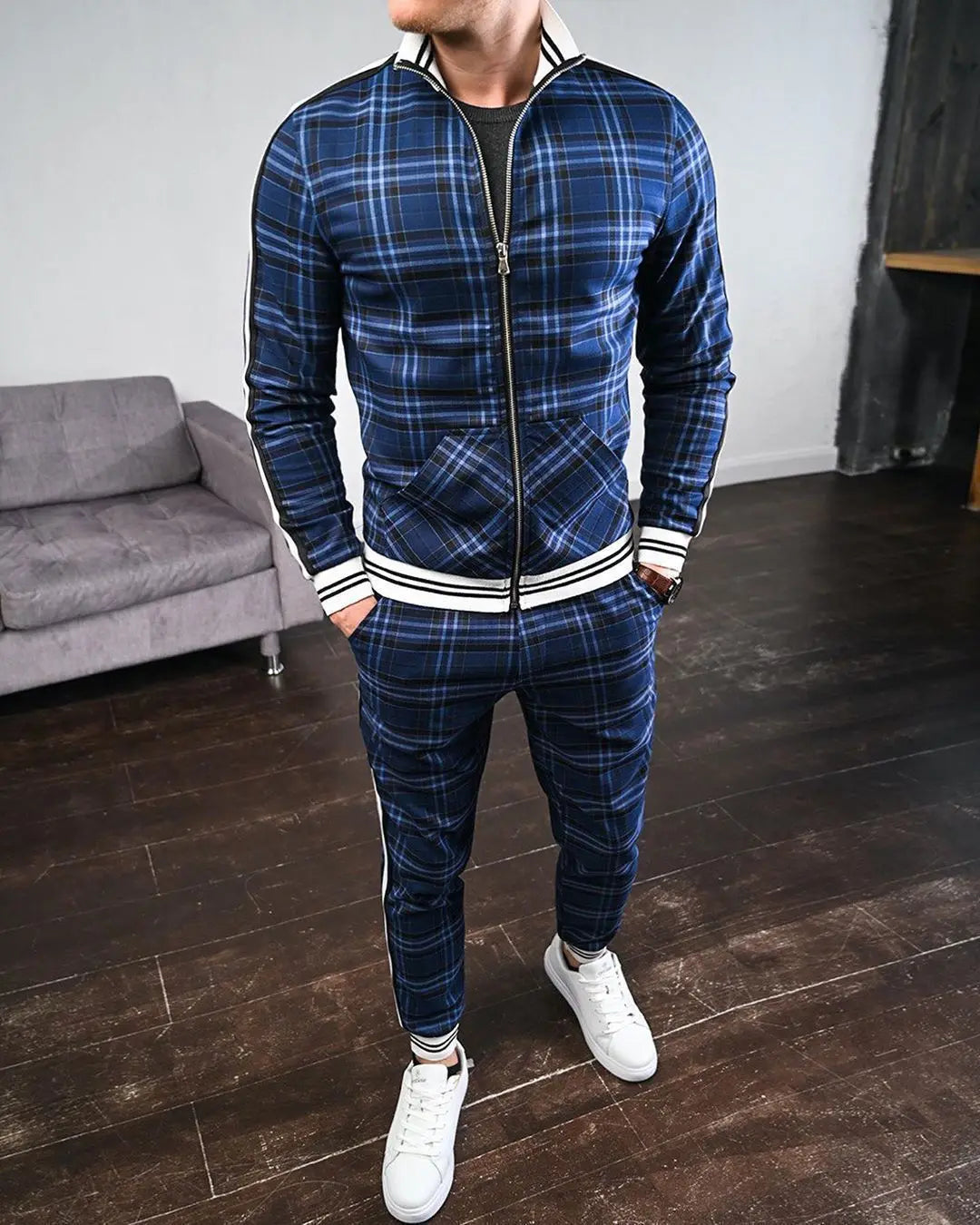 Herren-Trainingsanzüge Bunt Kariert Freizeit-Kapuzenpullover-Set Reißverschluss 3D-Druck Set Neue Herbst Herren-Sweatshirt-Kleidung Für Männer