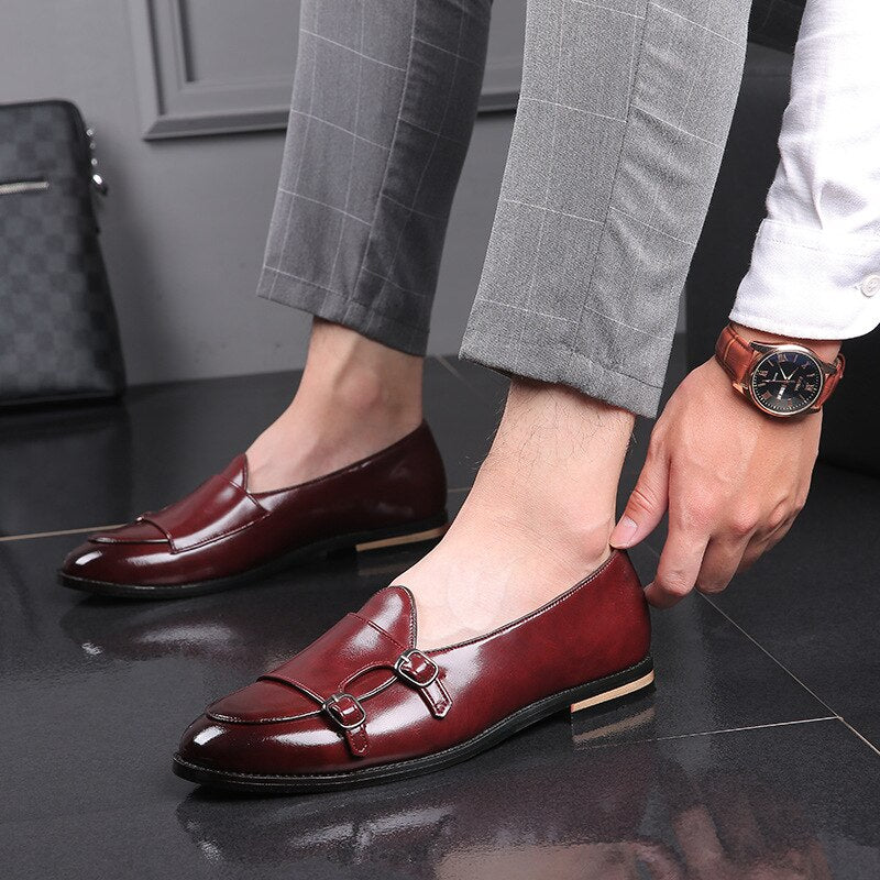 Fashion Men Loafer New Handmade Retro double monk buckle straps Casual Shoes Men Moccasins For Men Leather Flat Shoes