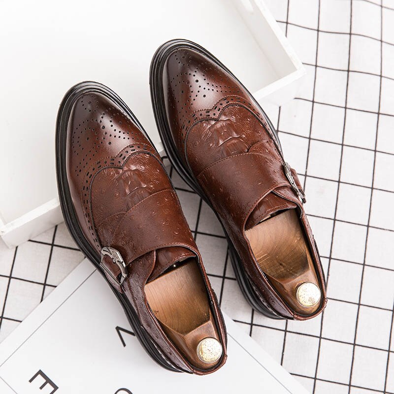 Misalwa Fashion Italian Men Oxfords Buckle Strap Formal Shoes  Handmade Leather Modern Classic Dress Shoes Big Size 37-45