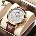 Mens Watches LIGE Top Brand Luxury Leather Casual Quartz Watch Men Sport Waterproof Clock Watch
