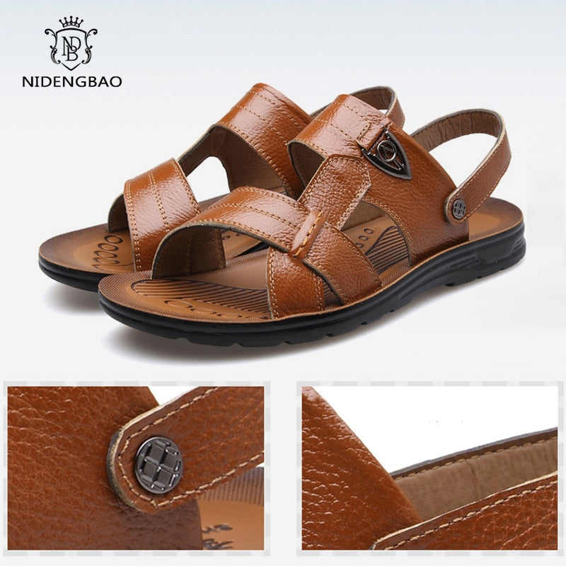 Summer Genuine Leather Beach Sandals Men Shoes Big Size 49 50 Leather Sandals for Men Soft Comfort Outdoor Walking Man Footwear