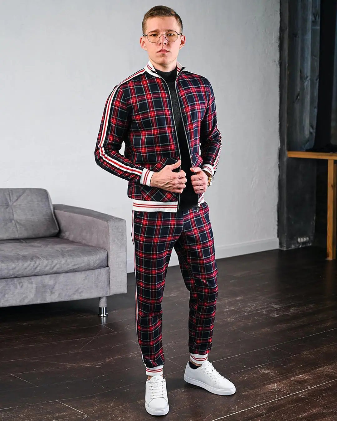 Herren-Trainingsanzüge Bunt Kariert Freizeit-Kapuzenpullover-Set Reißverschluss 3D-Druck Set Neue Herbst Herren-Sweatshirt-Kleidung Für Männer
