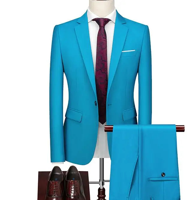 2026 Men's Red Suit 2-Piece Sets, Wedding Party Dress Coat and Pants Asian Size Terno Masculino Black White Blue Costume Homme