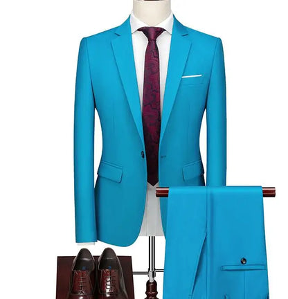 2026 Men's Red Suit 2-Piece Sets, Wedding Party Dress Coat and Pants Asian Size Terno Masculino Black White Blue Costume Homme