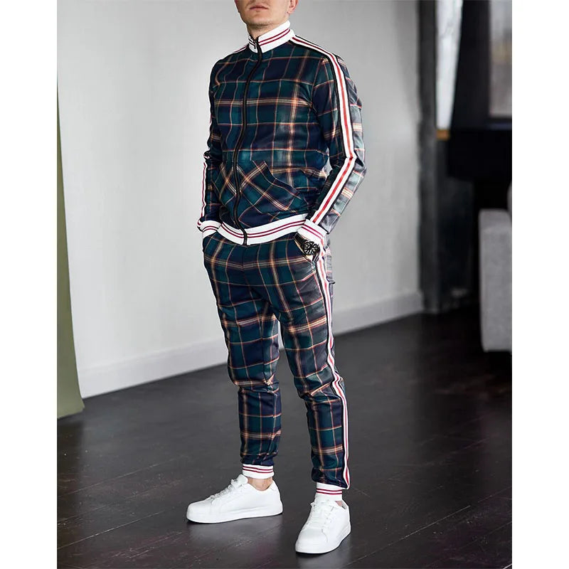 Herren-Trainingsanzüge Bunt Kariert Freizeit-Kapuzenpullover-Set Reißverschluss 3D-Druck Set Neue Herbst Herren-Sweatshirt-Kleidung Für Männer
