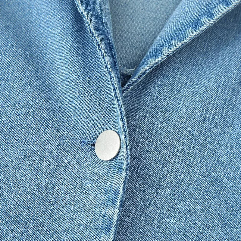 ZATRHMBM  New Fashion Button-Up Denim Dress Retro Casual Sleeveless Lapel Elegant Lady Fashion Dress