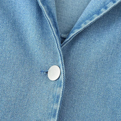 ZATRHMBM  New Fashion Button-Up Denim Dress Retro Casual Sleeveless Lapel Elegant Lady Fashion Dress