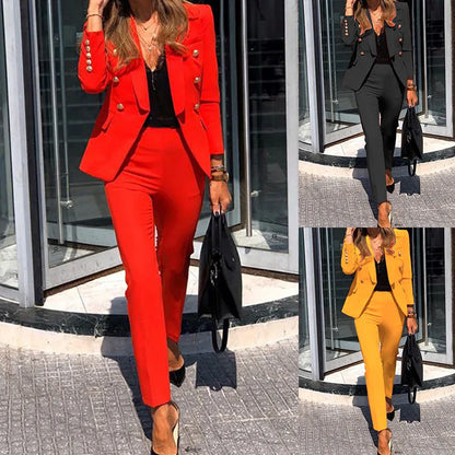 Women Jacket Blazer Suit Fashion Casual Ladies Solid Color Two Piece  Autumn Winter Office Wear Elegant Suit Jacket Pants
