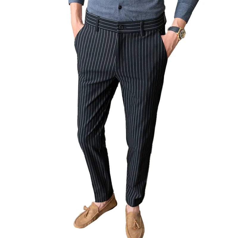 White Vertical Stripes Suit Pants Men Blue Black Trousers Fashion Slim Men's Pant Business Pantalones Hombre Autumn New Slacks