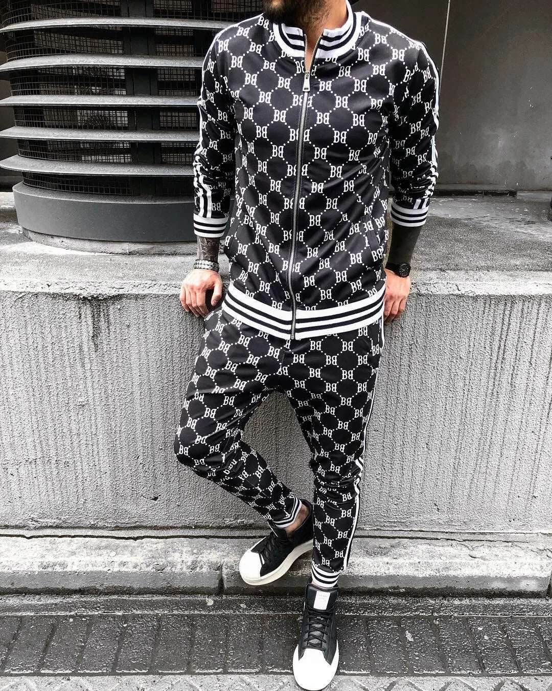 Mens Tracksuits Colorful Plaid Casual Zipper Hoodie Set 3D Print Set New Autumn Male Sweatshirt Clothes For Men