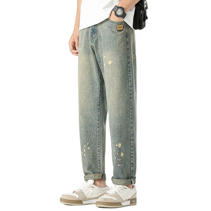 Washed Denim Straight Leg Pants Slim Fit Comfortable Design Fashion Casual All-in-one Jeans