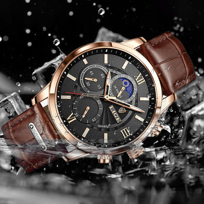 New Mens Watches LIGE Top Brand Luxury Leather Casual Quartz Watch Men's Sport Waterproof Clock Watch Relogio Masculino+Box