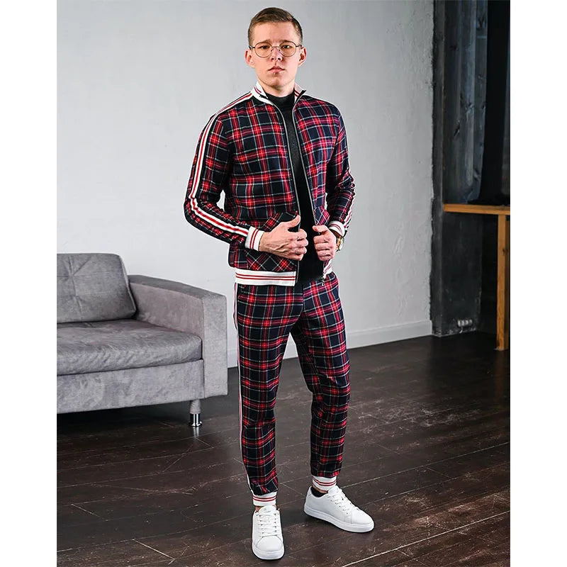 Herren-Trainingsanzüge Bunt Kariert Freizeit-Kapuzenpullover-Set Reißverschluss 3D-Druck Set Neue Herbst Herren-Sweatshirt-Kleidung Für Männer