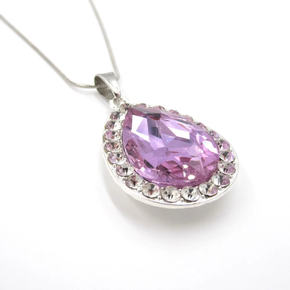 Kids Girls Princess Sofi The First Purple Teardrop Amulet Chain Necklaces Tiara Crown Hair Clip Jewelry Set Gift For Child 1Set