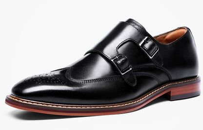 DESAI Monk Strap Slip on Genuine Leather Business Handmade Dress Brogue Shoes for Men with Buckle