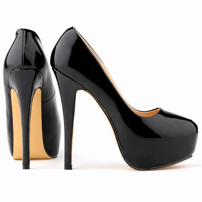Sexy High Platform Party Shoes  New Women Concise Solid Patent Leather High Heels Shoes Fashion Shallow Wedding Shoes Woman