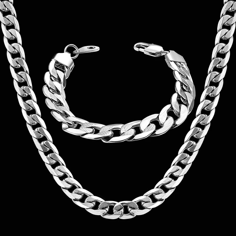 Men Women's Dubai Jewelry Sets Gold Color Stainless Steel Necklace Bracelet Set Hiphop Curb Cuban Thick Chain Wholesale Jewelry