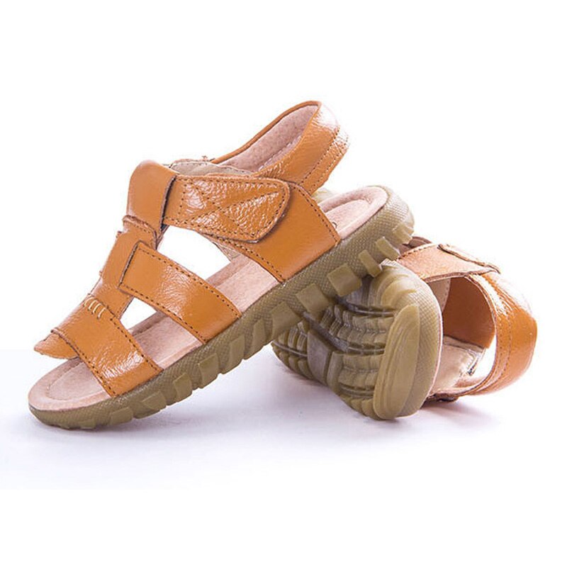 Boys Sandals 2022 Summer Children Shoes Girls Fashion Cut-outs Sandals Genuine Leather Kids Beach Sandals Breathable Flats Shoes