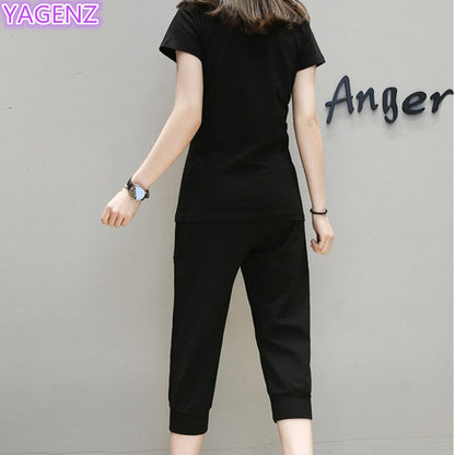 UHYTGF Loose size Two Piece Set Women Tracksuit Set Summer Tops For Womens  Casual Thin Sportswear Diamond Hat Top Pants 119