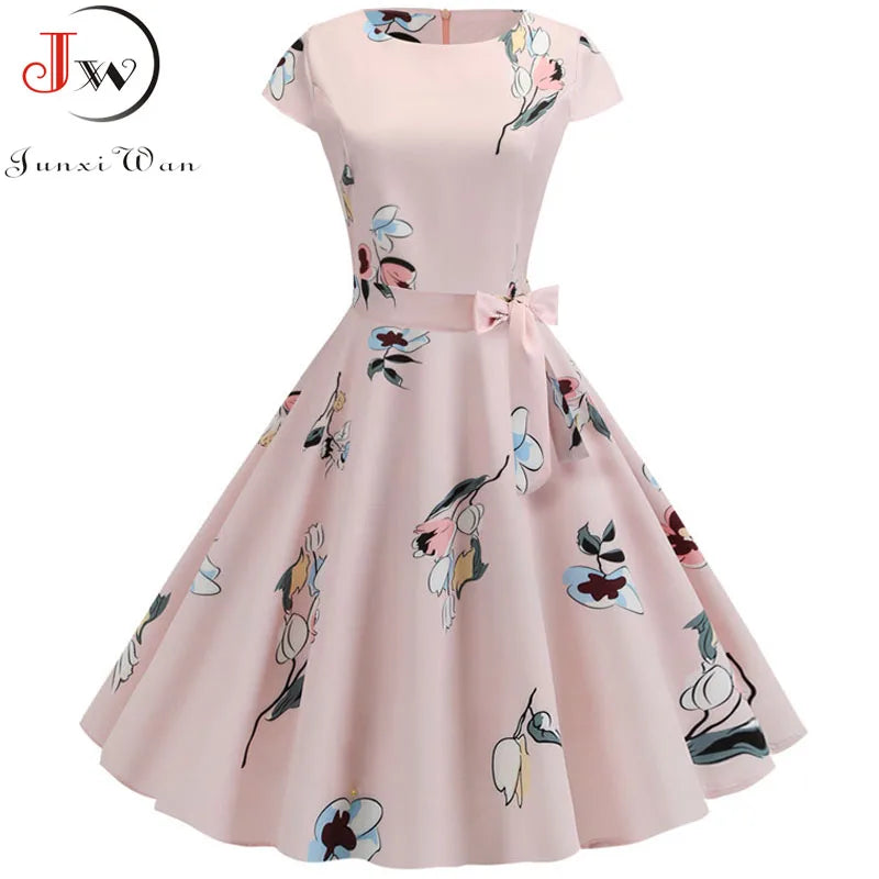 Vintage Dress Women Summer Short Sleeve Elegant Polka Dot Midi Casual Office Party Dress 50s 60s Pin Up Rockabilly Dresses