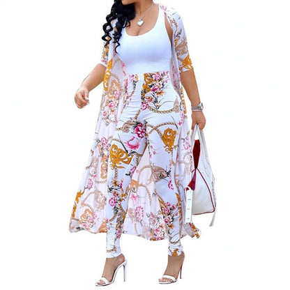 Summer 2 Piece Set Women Cardigan Long Trench Tops And Bodycon Pant Suit Casual Clothes Boho Sexy Two Piece Outfits
