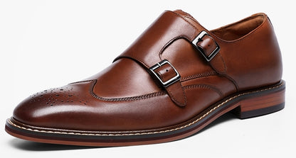 DESAI Monk Strap Slip on Genuine Leather Business Handmade Dress Brogue Shoes for Men with Buckle
