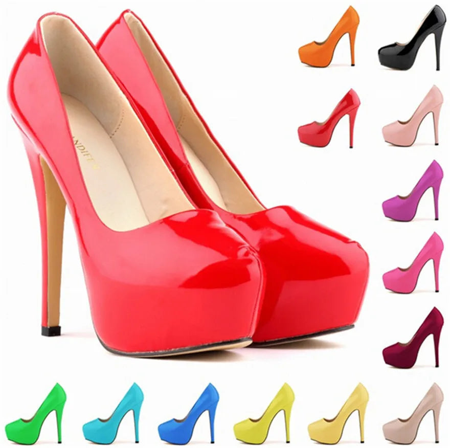Sexy High Platform Party Shoes  New Women Concise Solid Patent Leather High Heels Shoes Fashion Shallow Wedding Shoes Woman