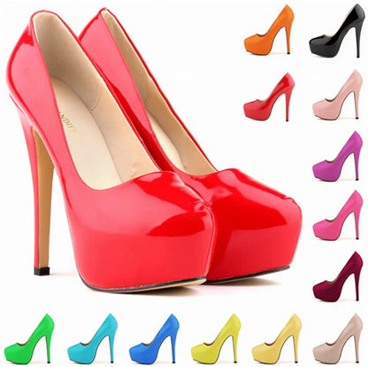 Sexy High Platform Party Shoes  New Women Concise Solid Patent Leather High Heels Shoes Fashion Shallow Wedding Shoes Woman
