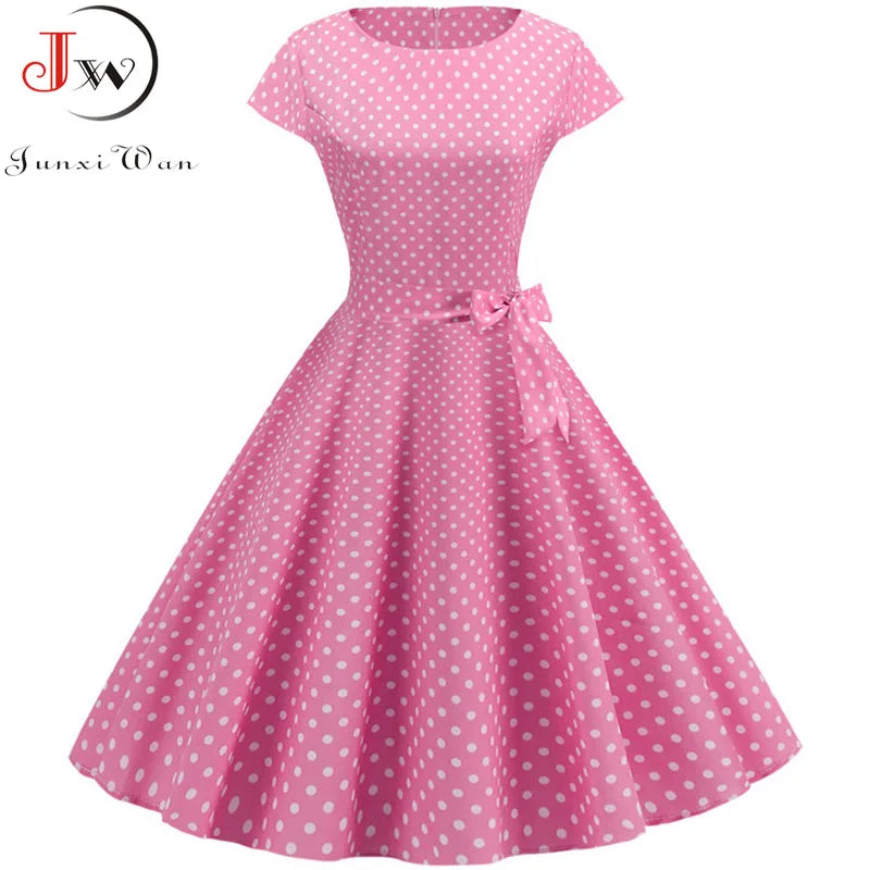 Vintage Dress Women Summer Short Sleeve Elegant Polka Dot Midi Casual Office Party Dress 50s 60s Pin Up Rockabilly Dresses