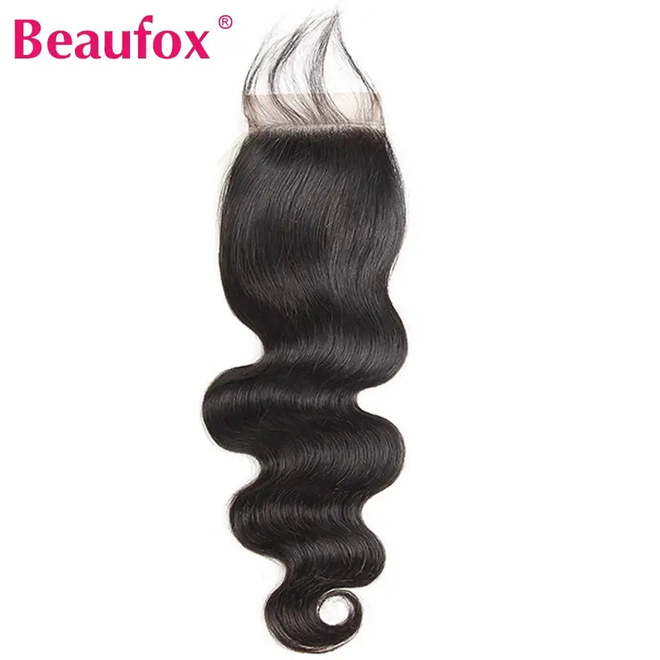 Beaufox Body Wave Bundles mit Verschluss Brasilianisches Echthaar-Gewebe 3/4 Bundles mit Verschluss Natürliches Echthaar Bundles mit Verschluss
