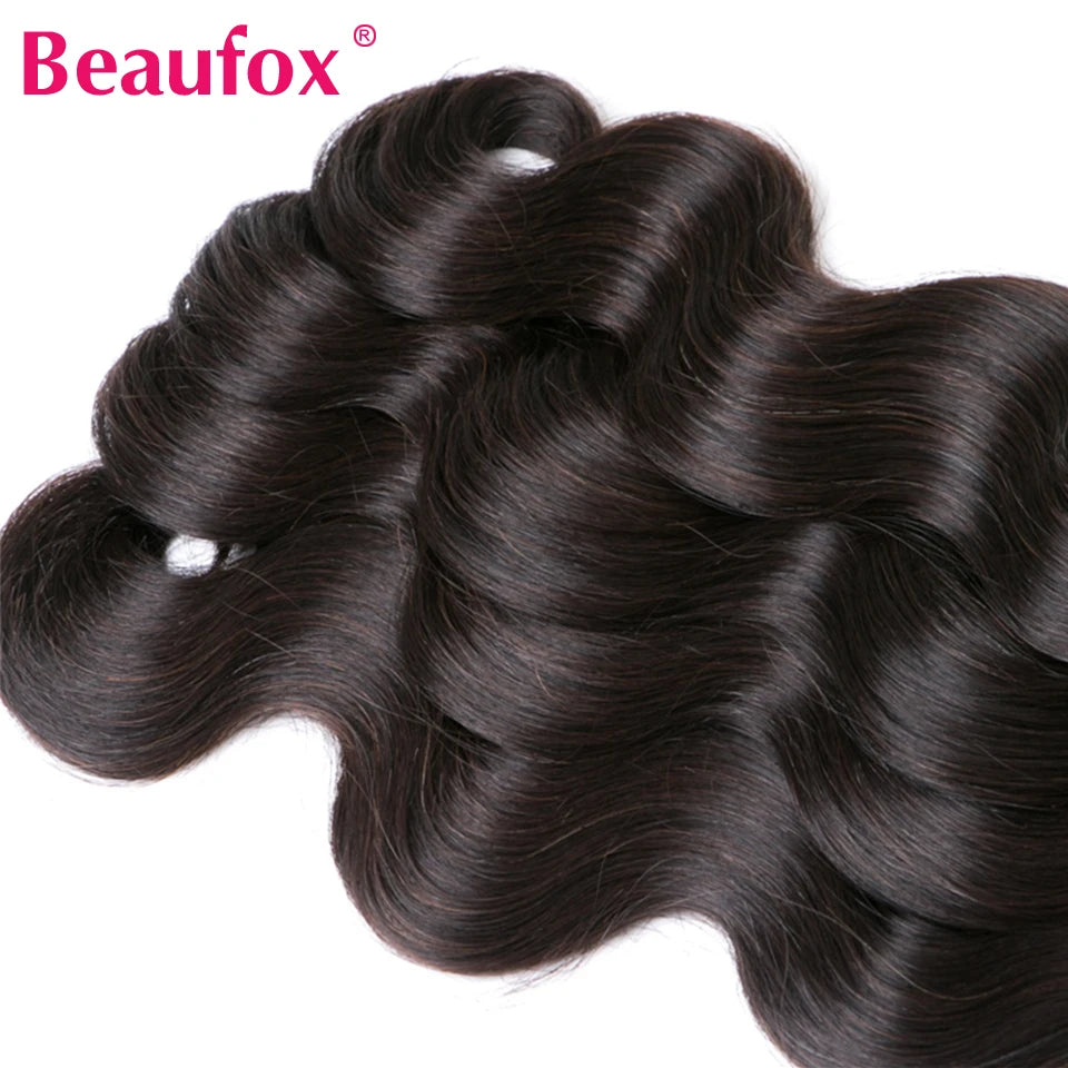 Beaufox Body Wave Bundles With Closure Brazilian Hair Weave 3/4 Bundles With Closure Natural Human Hair Bundles With Closure