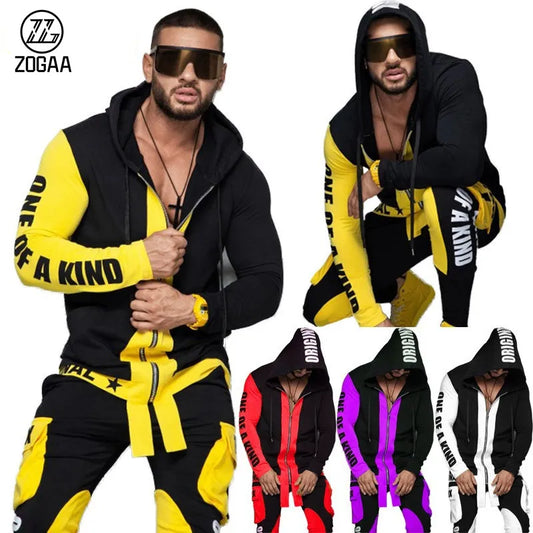 ZOGAA Hip Hop Men's Cool Hoodies Set 2 Piece Sweatsuit  Hooded Jacket and Pants Jogging Suit Tracksuits