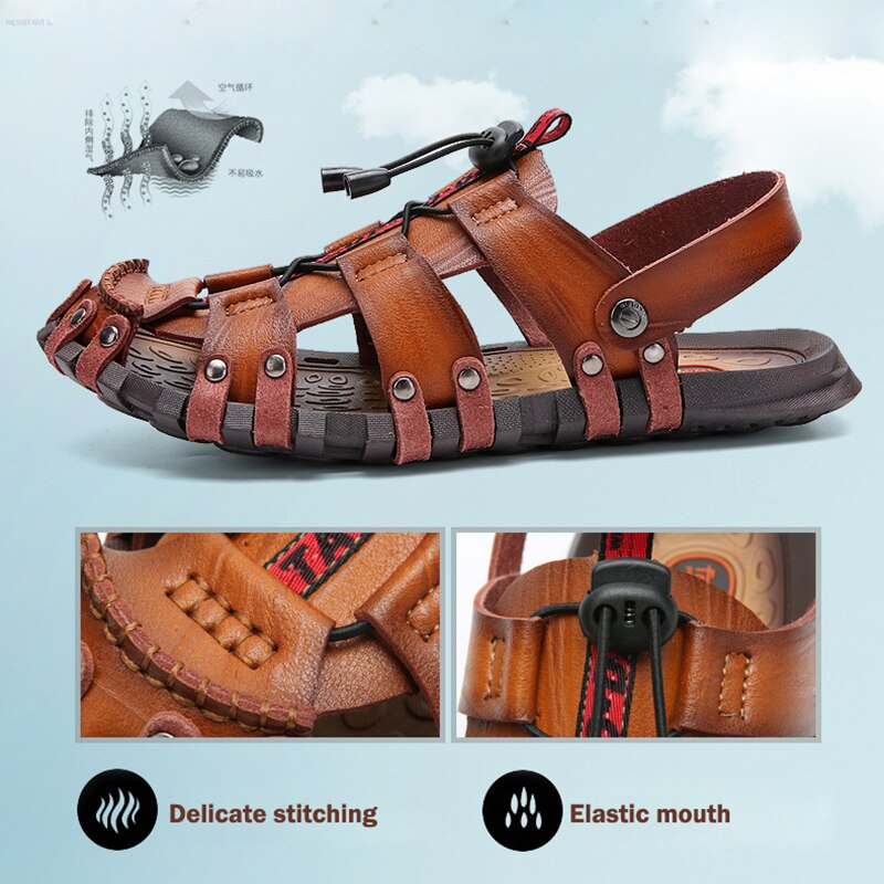 Men Sandals Summer Beach Shoes Fashion Genuine Leather Sandals Casual Men Shoes Outdoor Sandalias Mens Flip Flops Big Size 47