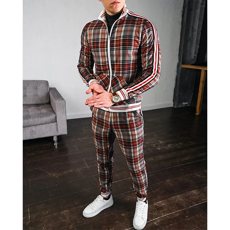 Herren-Trainingsanzüge Bunt Kariert Freizeit-Kapuzenpullover-Set Reißverschluss 3D-Druck Set Neue Herbst Herren-Sweatshirt-Kleidung Für Männer