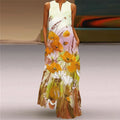 Sexy V-neck Sleeveless Dress For Women Summer Fashion Sundress Retro Print Long Dresses With Pocket Maxi Dress Femme Vestidos