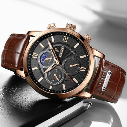 New Mens Watches LIGE Top Brand Luxury Leather Casual Quartz Watch Men's Sport Waterproof Clock Watch Relogio Masculino+Box