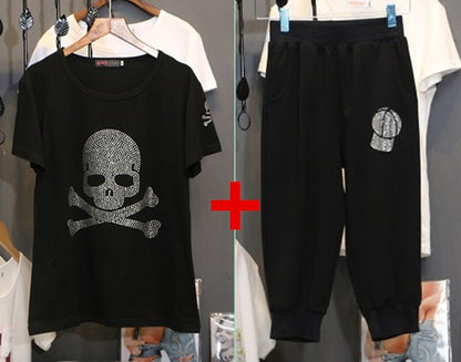 UHYTGF Loose size Two Piece Set Women Tracksuit Set Summer Tops For Womens  Casual Thin Sportswear Diamond Hat Top Pants 119