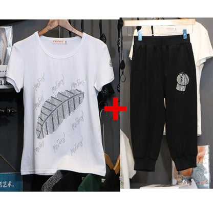 UHYTGF Loose size Two Piece Set Women Tracksuit Set Summer Tops For Womens  Casual Thin Sportswear Diamond Hat Top Pants 119