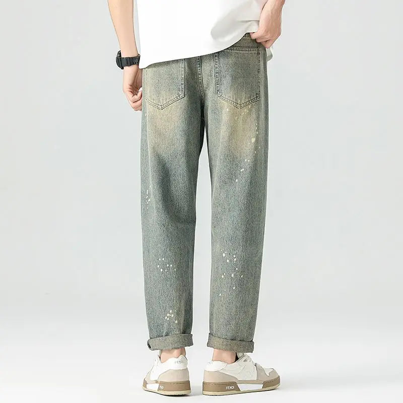 Washed Denim Straight Leg Pants Slim Fit Comfortable Design Fashion Casual All-in-one Jeans