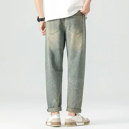 Washed Denim Straight Leg Pants Slim Fit Comfortable Design Fashion Casual All-in-one Jeans