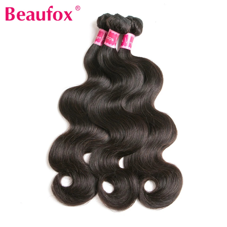 Beaufox Body Wave Bundles Brazilian Hair Weave Bundles 1/3/4 PCS Human Hair Bundles Natural /Jet Black 8-30"Remy Hair Extensions