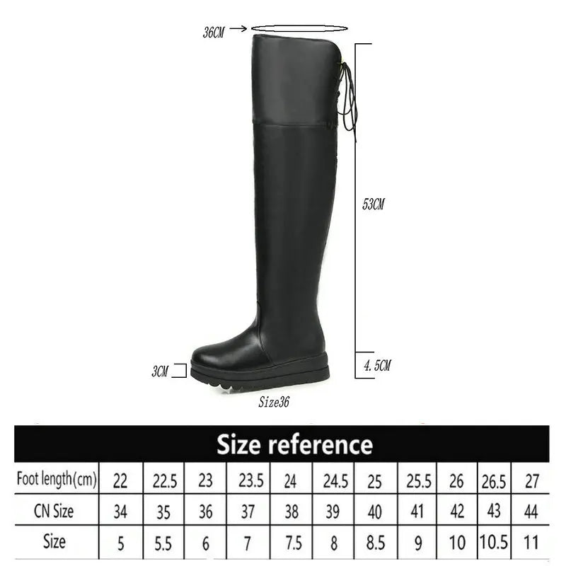 Large Size 34-43 Cute Women Platform Over the Knee Boots College Style Ladies Thigh High Snow Boots Black White Winter Boots