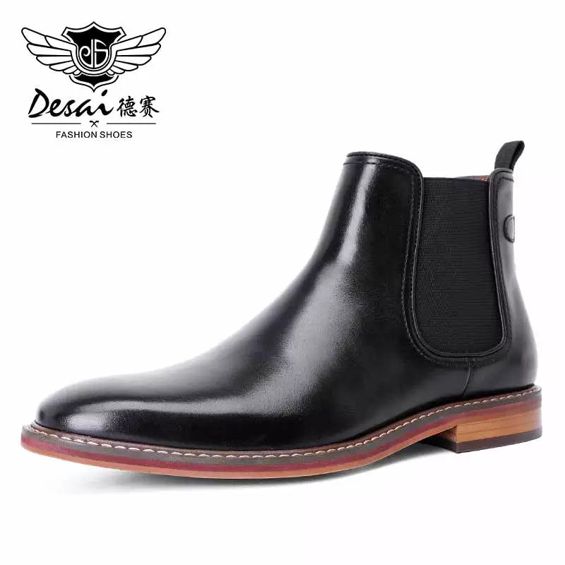 Desai Brand Men's Chelsea Boots Work shoes Genuine Cow Leather Handmade Boot Shoes For Formal Dress Wedding Business Party New